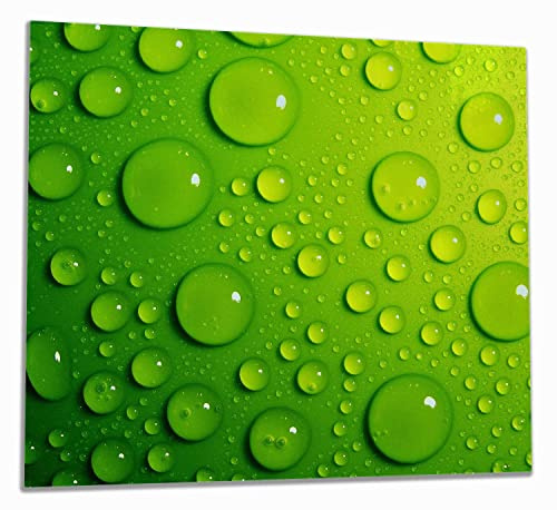 Wallario Herdabdeckplatte/Spritzschutz aus Glas, 1-teilig, 60x52cm, für Ceran- und Induktionsherde, Wassertropfen auf Grün