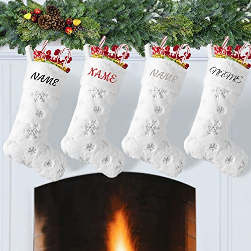 Deggodech Weißpelz Weihnachtsstrümpfe Personalisiert Namen 1 Stück Groß Plüsch Weihnachtsstrümpf Bestickt Christmas Stocking Personalised für Weihnachten Familie Kamin Dekorationen