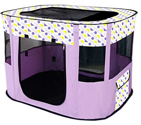 Floving Tragbare Hundehütte Haustierzaun Faltbarer Haustier Laufstall Rechteckig Kreißsaal Katzenbett Katzenhöhle Katzenhütte Welpenhaus Zwinger Geschlossenes Haustierzelt (M/80 * 60cm, Lila)