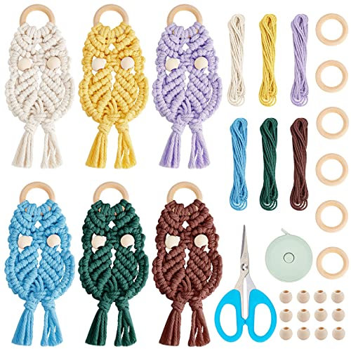 FREEBLOSS Makramee-Eulen-Set, Wandbehang, Ornament, Boho-Dekoration, DIY-Set, Geschenk für Mütter und Mädchen, 6 Stück