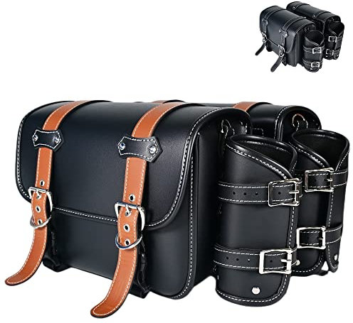 Motorrad-Satteltaschen | PVC-Kunstleder-Seitentaschen | wasserdichte seitliche Schwingarmtaschen | seitliche Werkzeugtasche für Harley Sportster | universelle Werkzeugtasche für Motorrad (Schwarz19)
