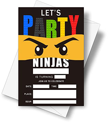 Einladungskarten mit Ninja-Thema, 10,2 x 15,2 cm, mit Umschlägen, Let's Party, Jungen, Mädchen, Geburtstagsfeier, 20 Sets – D22