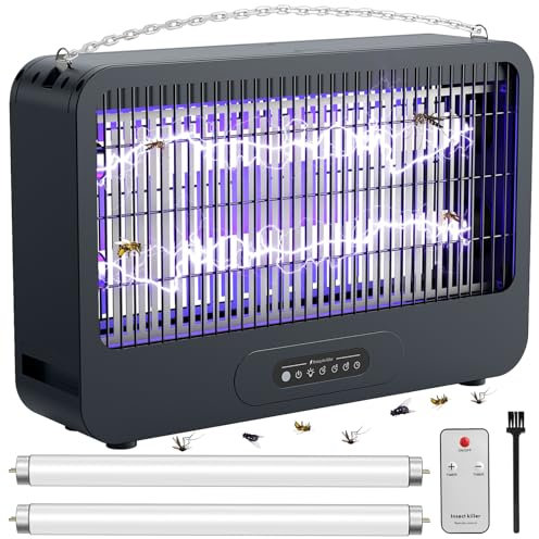 Lampara Antimosquitos, Doble Cara 4000V Mata Mosquitos Electrico, 20W Matamoscas Electrico con Mando Distancia, Incluye 2 Bombillas de Repuesto Área Efectiva 100m²,Apto Cocina, Habitación(Gris)