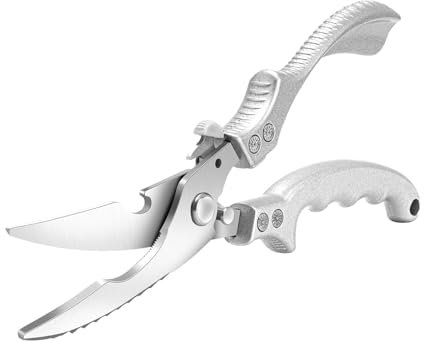 Lost Deer Tijeras de cocina con asas de metal, tijeras afiladas para huesos de pollo de acero inoxidable con cierre de seguridad y mecanismo de resorte (KD4)