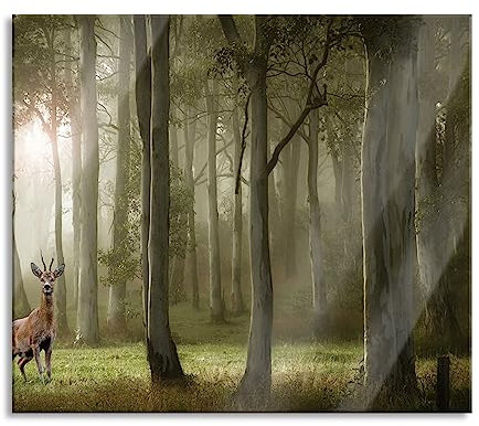 Hirsch im Wald Herdabdeckplatte & Spritzschutz aus Echtglas | Für Herd-Kochfelder | 60x52 cm