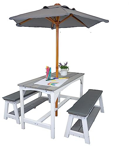 Meppi Amrum Ensemble de sièges pour enfants, Meuble Enfant avec parasol Gris/blanc en bois