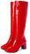 Makmeoyw Red Knee Höhe Stiefel 70s GoGo Stiefel Runde Zehen Disco Stiefel Block Heels Prom Plateau Stiefel Lack Side Zipper Höhe Stiefel Size 11