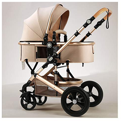 Kinderwagen, Buggy, 2-in-1, leicht, zusammenklappbar, for Neugeborene, Kleinkinder, faltbarer Hochformat-Anti-Schock-Kinderwagen for Neugeborene (Color : Gold)