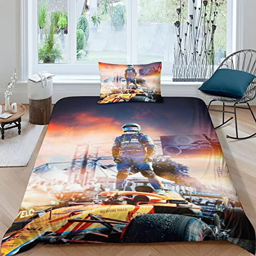 BYTUGI 3D Bettbezug F1-Rennen Bettwäsche Mikrofaser Bettwäsche Set Bettbezüge Mit Reißverschluss Kissenbezüge Single(135x200cm)