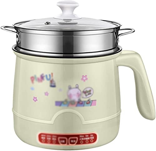 UNbit Electric Hot Pot with Handle, Electric Hot Pot Mini, Power Control Ramen Cooker for Dorm and Office, Single/Double Layer Available Hot Pot Rice Cooker Non-Stick Pan heatproof (Color : Green, S