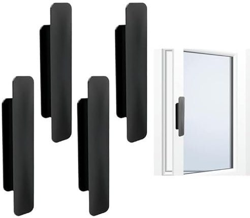 Wisebom Maniglie de Porte Autoadesive, 4 Maniglie de Cassetti in Plastica con 4 Nastro Biadesivo, Maniglia Armadio Adesiva Maniglia Porta Scorrevole per Mobili Porte Finestre (Nero)