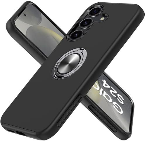 Guisessy Handyhülle für Samsung Galaxy S24 5G Hülle, [Eingebetteter Ständer] [Militärgrad] Unzerstörbar Mehrschichtig Schutzstoßstange Schutzhülle für Samsung Galaxy S24 (Schwarz)
