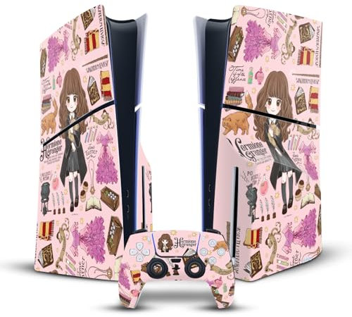 Head Case Designs Offizielle Harry Potter Hermione Muster Grafiken Vinyl Haut Gaming Aufkleber Abziehbild kompatibel mit Sony Playstation 5 PS5 Slim/Pro Disc Edition Console & DualSense Controller