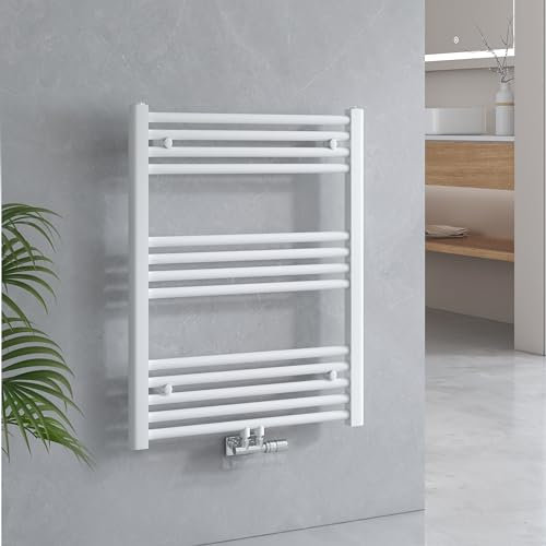 EMKE Badheizkörper 75x60 cm, Handtuchheizkörper Mittelanschluss Badheizkörper Handtuchhalter Handtuchwärmer Handtuchtrockner Heizkörper Klein Badezimmer Handtuchheizung Weiß 337W