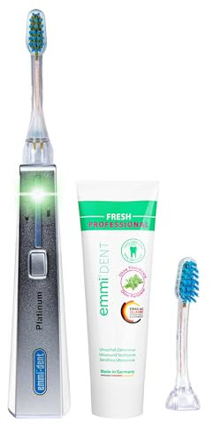 Emmi-dent Platinum Ultrasonic Electric Toothbrush – 96 Million Vibrations | with Ultrasonic Toothpaste | Effective Cleaning | Smart Rechargeable Toothbrush | No Brushing| Up to 15 Days Battery Life