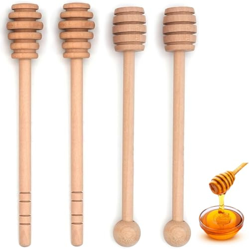 4 Pezzi Cucchiaini Bastoncini Miele Legno, Spargimiele Legno, Mescolatore di legno del miele, 16 cm del miele del mestolo bastoni del miele,Vaso di Miele Jar Ringraziamento Matrimonio Battesimo