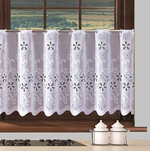 Gardinen Vorhangen Weiß 300x30 cm (BxH) Kurz Bistrogardine Lacasio Scheibengardinen Modern Jacquard Küchengardinen Kurzstores Gardinenschals Küche Schlaufengardinen Küchenvorhang