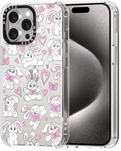 MOSNOVO für iPhone 15 Pro Max Hülle – Durchsichtige, schlanke, stoßfeste TPU+PC-Handyhülle, [6,6 Fuß Fallschutz/Anti-Abziehen] - Häschen
