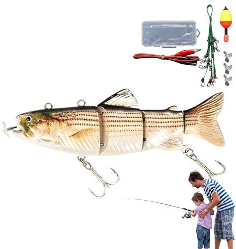 Esca da pesca robotica, Esca da pesca elettronica - Esca da pesca ricaricabile realistica | Esca da pesca animata Wobbler illuminata a LED per acqua salata, Swimbait snodato a 4 segmenti
