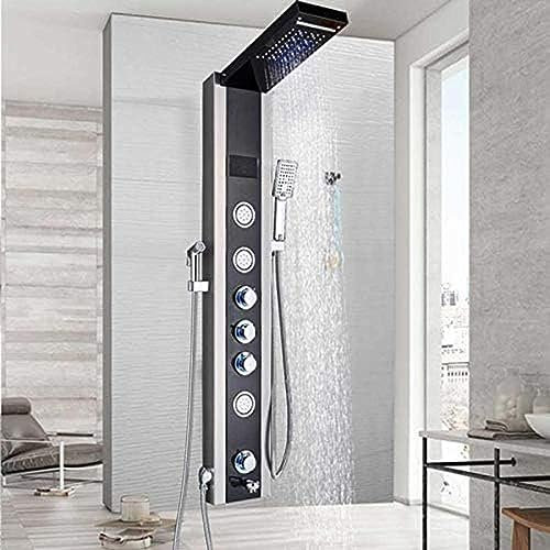 TATITZRO Juego de Ducha de Acero Inoxidable, Grifo termostático con luz LED, Panel de Ducha multifunción, 6 Salidas de Agua, Mezclador de Ducha de Chorro y bidé, níquel Negro, níquel Negro,