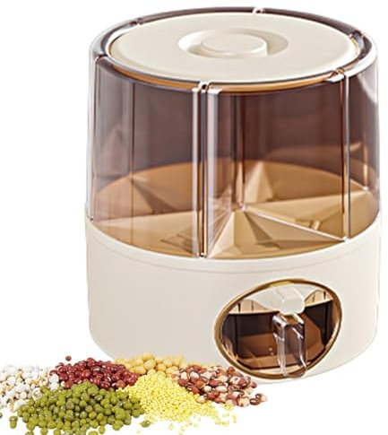 Cubo De Arroz Giratorio, Dispensador De Alimentos Giratorio, Dispensadores De Almacenamiento De Arroz, Cubo De Almacenamiento De Cocina Con 6 Compartimentos De Rejilla Y Diseño Giratorio Para Cocinas