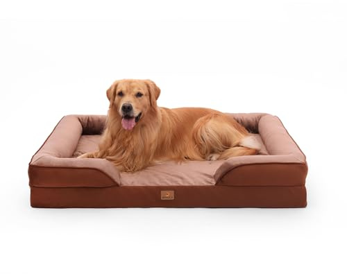 BedGoldi Orthopädisches Hundebett für X-große Hunde, Ergonomisches Hundesofa mit eiförmigem Kistenschaum, Wasserdichtes rutschfestes Hundesofa 122x89 cm, hellgrau
