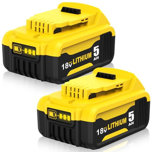 DCB200 Replacement for Dewalt Battery-18V 5.0Ah DCB180 DCB181 DCB-182 DCB-183 DCB184 DCB185 DCB-184B-XJ with LED Indicator (2 Pack)