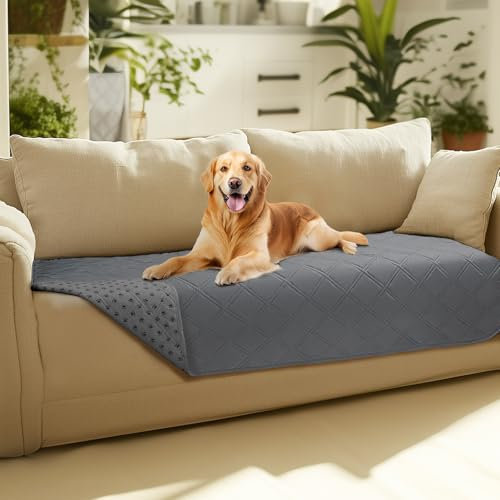 luciphia 100% wasserdichte Hundedecke mit Rutschfesten Punkten, rutschfeste Hundedecke als Schutz für Sofa Bett Auto, Robuste Hundematte Maschinenwaschbar für Unterwegs Hunde, Hellgrau 76 * 178cm