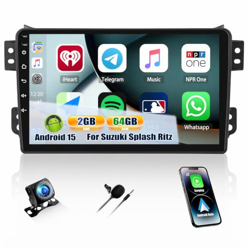CAMECHO 2+64G 9 Android 15 Autoradio per Suzuki Splash Ritz/Opel Agila 2004-2014 con Telecamera Posteriore, HD Touchscreen Wireless Carplay Bluetooth Radio con Android Auto WIFI GPS FM Mirror Link