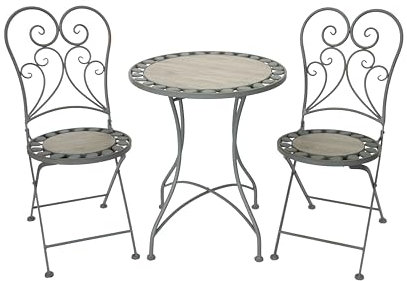 acamp Klappstuhl anthr/grau/beige + Bistrotisch Ø 60cm anthr/grau - pulverbeschichtet, Eisen mit Keramik & Mosaiken, Stuhl Maße: 38x38x91cm, Tisch Maße: 60cm Durchmesser