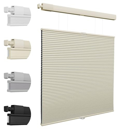 Keego No Drill Blinds Blackout Top Down Bottom Up Pleated Blinds Thermal Cordless Cellular Shades for Windows (Beige, 170cm W x 120cm H)