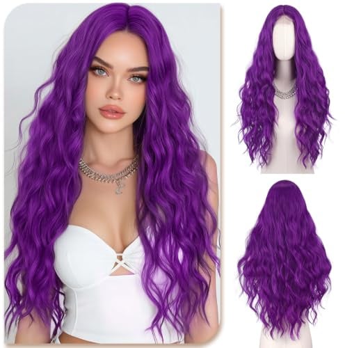 Sofeiyan Pelucas Mujer pelo Natural,70 cm Peluca Rubia Larga | Pelucas con Raya Central Natural,Resistente al Calor Sintética,para Diario Fiesta Cosplay,Morado Oscuro