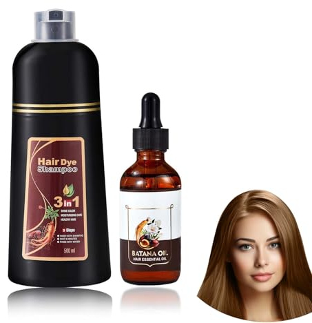 Haarfarbe Kaffee, Farbshampoo Kaffee, 500 ml Sofort Haarfärbeshampoo + 50 ml Haaröl, Shampoo Gegen Graue Haare Haarpflegeset für Männer & Frauen