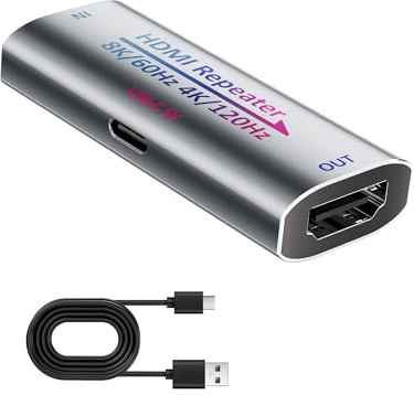 Ripetitore ripetitore HDMI 8K, amplificatore di segnale attivo HDMI 2.1 Extender supporta 8K @60Hz/4K @240Hz, estende HDMI 1080P fino a 50 m per PS5, Xbox, proiettore, HDCP 2.3