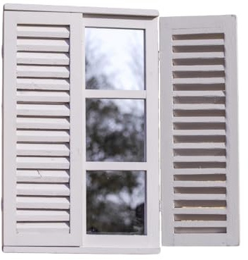 Darthome White Shutter Window Garden Mirror, Wooden Rectangle French Country Wall Decor with Moveable Louvre Doors, 39x60x5cm, 6 Square Mirrors