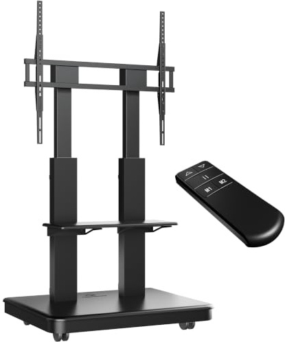 ONKRON TV Ständer rollbar 50-120, bis 120 kg, max VESA 900x800, TS2811E-B | TV Lift elektrisch höhenverstellbar, Fernbedienung, Rollen, Kabelkanäle, große Basis; für Büros, Konferenzräume & Meetings