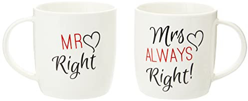 Something Different Multicolor Ceramic Mr & Mrs Right Couples Mug Set - 9cm x 12cm (Pack of 2) - Unique & Fun Design - Great for Coffee Lovers