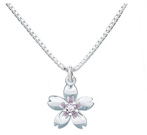 Helen de Lete Collier ras du cou en argent sterling avec petite fleur de Sakura rose, Argent sterling