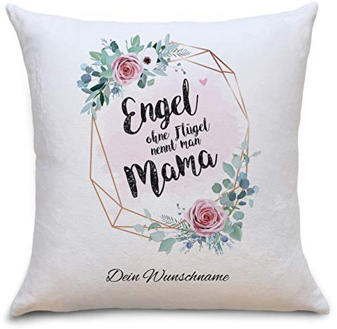 OWLBOOK® Personalisierte Geschenke für Mama zum Geburtstag | Geburtstagsgeschenk Kissen | Engel Mama Kissen mit Füllung