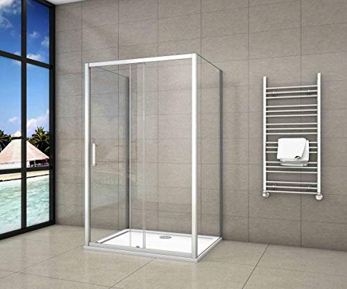 120x70x70x185cm Mampara de ducha,frontal hojas correderas + dos panel fijo lateral Cristal Templado 5mm