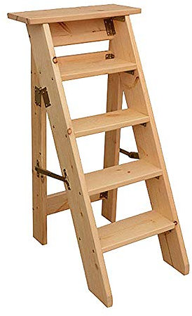 MYAOU Scala a pioli in Legno massello a 5 Strati Scale per Uso Domestico Scale a pioli Multiuso Scala a Libro Pieghevole in Legno Supporti per Piante Gradini da Giardino Interni