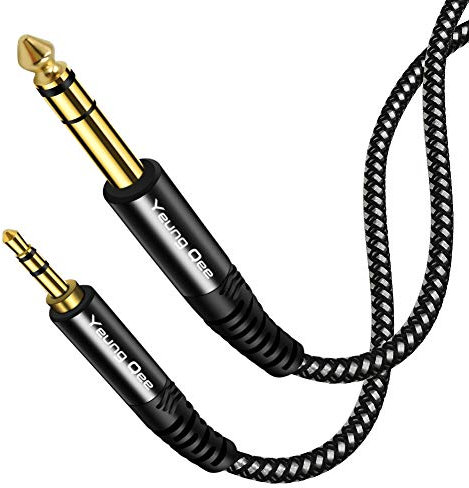 Yeung Qee 3.5mm to 6.35mm Stereo Audio Cable 6m, 1/4 to 1/8 Audio Cable,3.5mm Male to 6.35mm Male TRS Nylon Braid Cable Compatible for iPod, Laptop,Home Theater Devices, and Amplifiers (6M)