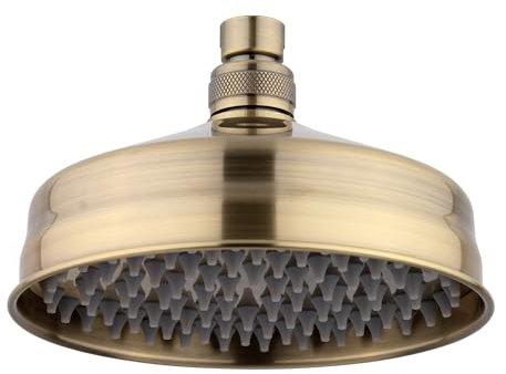 ENKI R35 150mm Traditional Fixed Small Shower Head - Antique Brass, Solid Brass, Replacement Shower Head, Mixer Rainfall Shower, Modern Design, Easy Clean & Easy to Install
