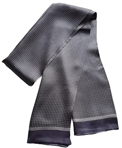 Herren Schal aus 100 % Seide, doppellagig, modisch, Halstuch, formell, lässig, Hochzeitszubehör, Weißes Gittergrau, 63x12