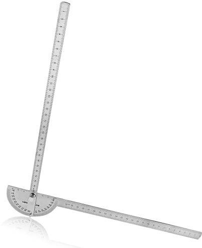 Suiwotin Goniometro angolare da 0 a 180 gradi, in acciaio inox, con doppio braccio goniometro righello per la lavorazione del legno Goniometro strumenti di misura per artigiano (30 cm)