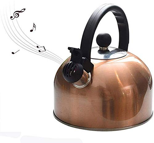 Whistling Kettle 2,5 L Edelstahl -Pfeife Teekessel, Kochentop -Pfeife Tea Topf Mit Hitzebeständigem Griff for Induktionskocher, Braun