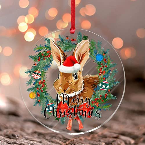 Kaninchen-Hasen-Ornament, Andenken, Tannenzapfen, rund, Weihnachtsbaumschmuck für Mädchen, Acryl, individuelle Weihnachtskugel für Weihnachtsfeier-Dekorationen