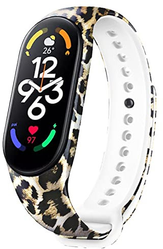 honecumi Armband Kompatibel mit Xiaomi Mi Band 7 Smart Watch Ersatz Armbänder für Damen Herren, Mi 7 Silikon Strap Buntes Klassisch Verstellbares Sport Uhrenarmband Zubehör,Leopardenmuster