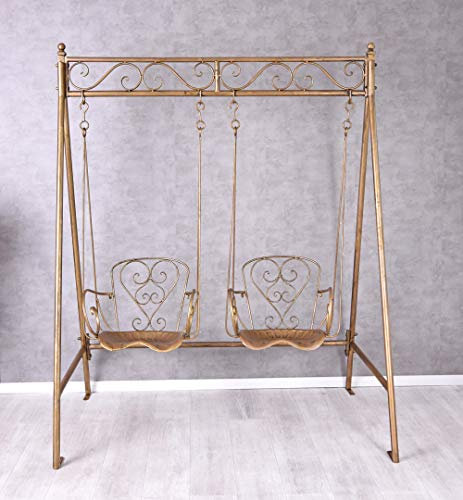 Gartenschaukel Jardin de Provence – Romantische Hollywoodschaukel aus Schmiedeeisen mit antiker Patina, 200×160×100 cm, Sitz für 2, Vintage-Landhausstil