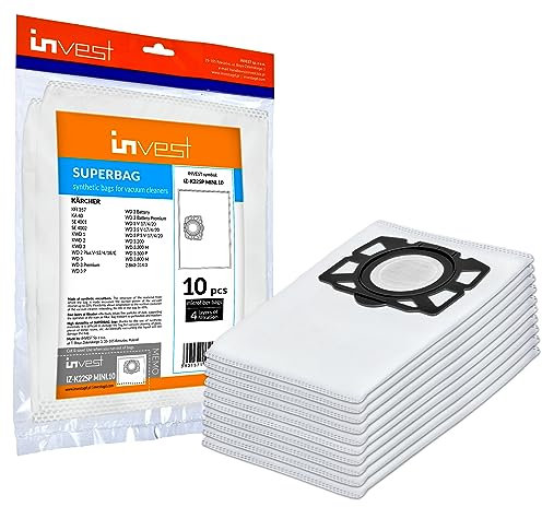 Invest - Staubsaugerbeutel Ersatz, Filtertüten Beutel Kompatibel mit Kärcher KFI 357 KFI357 KA 40 Ersatzbeutel Kärcher 2.863-314.0 WD2 Plus WD3 WD3s; KFI 357; KA 40; SE 4001 SE 4002 - Weiß, 10 Stück